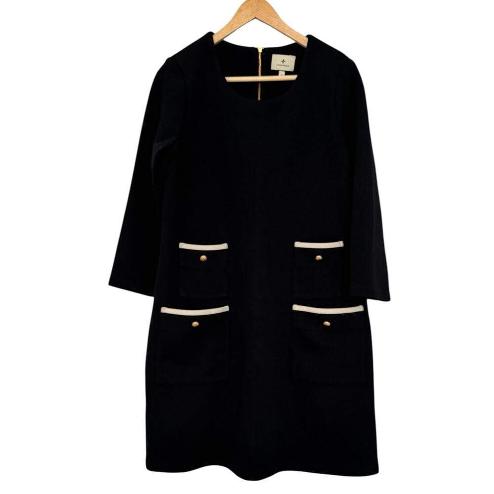 Tuckernuck Francois Black Mod Shift Dress Luxury Pockets 3/4 Sleeve Chic - Picture 2 of 12